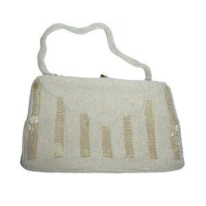 Vintage Richere Japan Beaded Purse Clutch Beige
